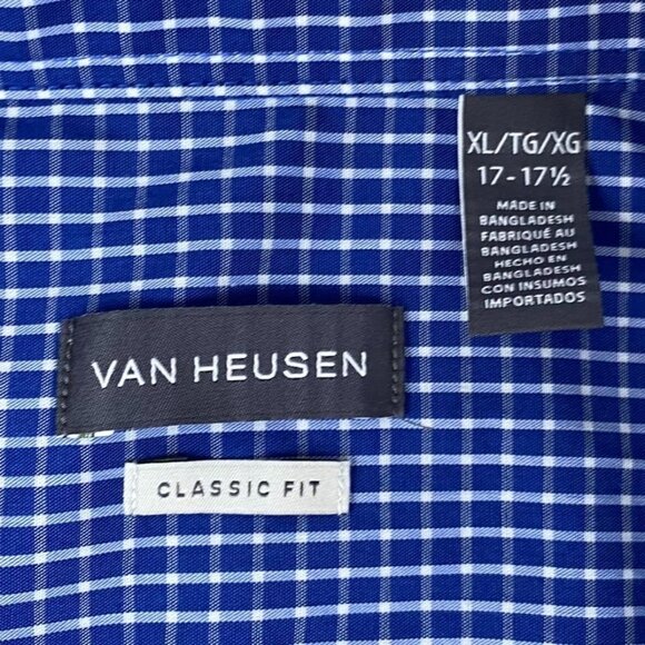 Van Heusen Mens Button-Up Shirts XL Blue Solid & Blue Check Pattern Classic Fit - Picture 13 of 16